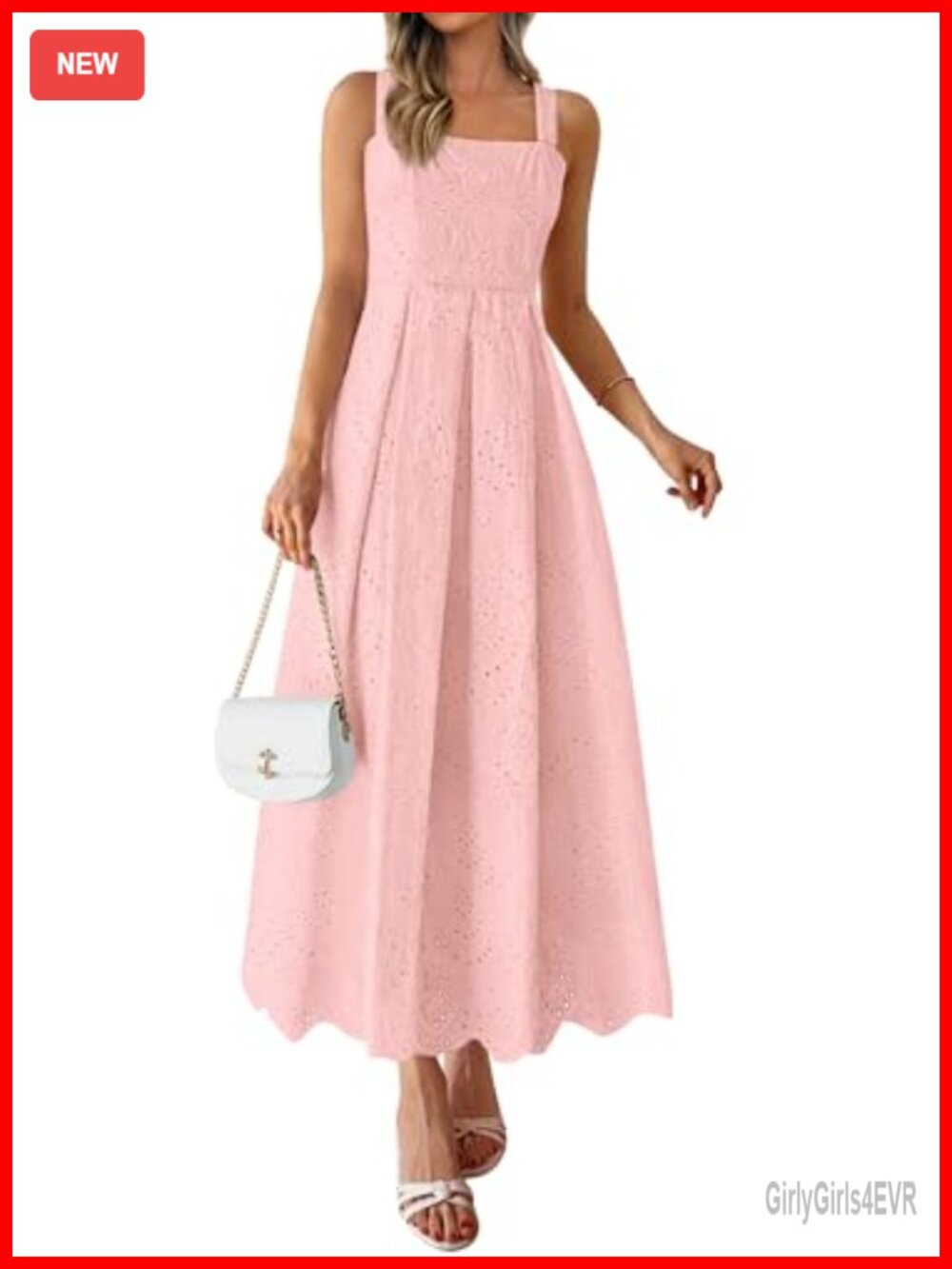 Womens Sleeveless Eyelet Maxi Dress Adjustable Spaghetti Strap Sundress